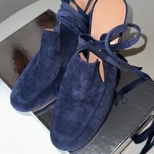 SIGERSON MORRISON  Suede Slingback Wrap  Block Heel Loafer Pumps Sz 8.5